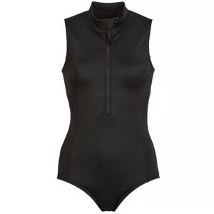 DSG Black Zip-Front Sleeveless Swimsuit